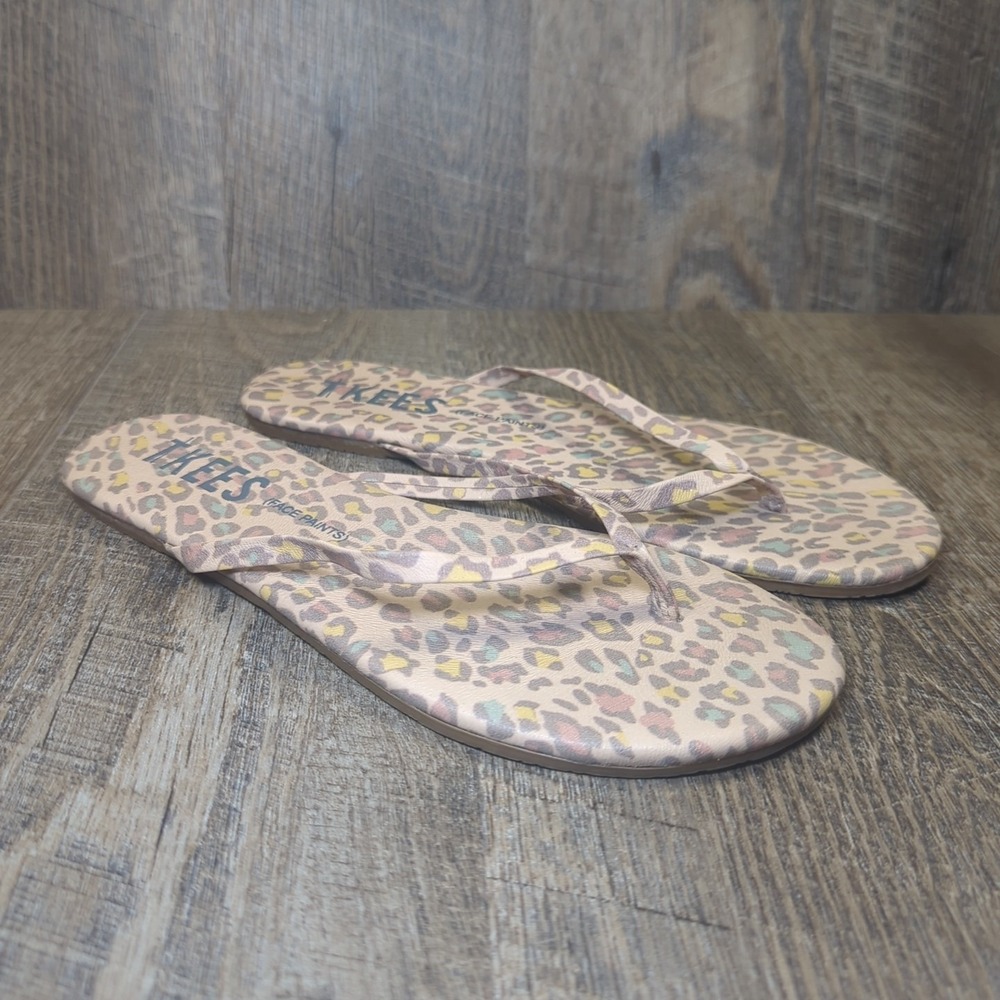 Tkees Face Paint Flip Flops Women Size 8 Animal Print Multicolor Cheetah Sandals